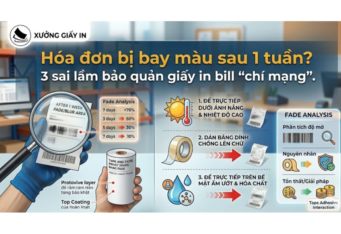 Hóa đơn bị bay màu sau 1 tuần? 3 sai lầm bảo quản giấy in bill "chí mạng"