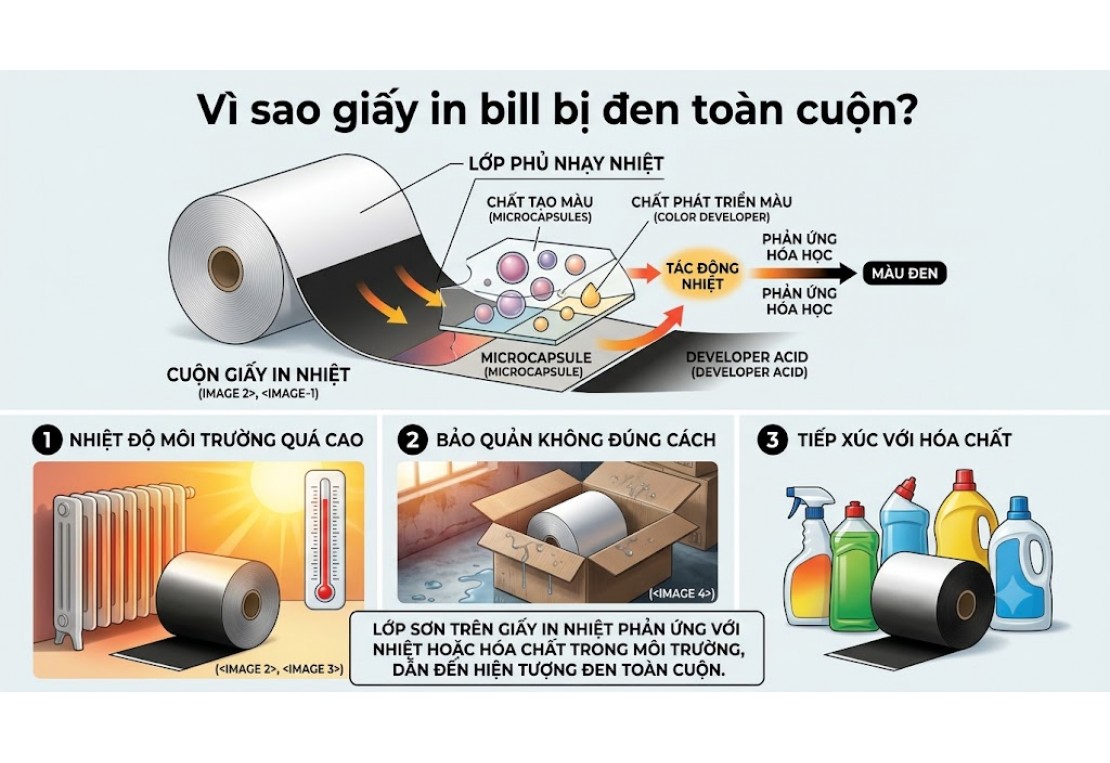 Vì sao giấy in bill bị đen toàn cuộn?