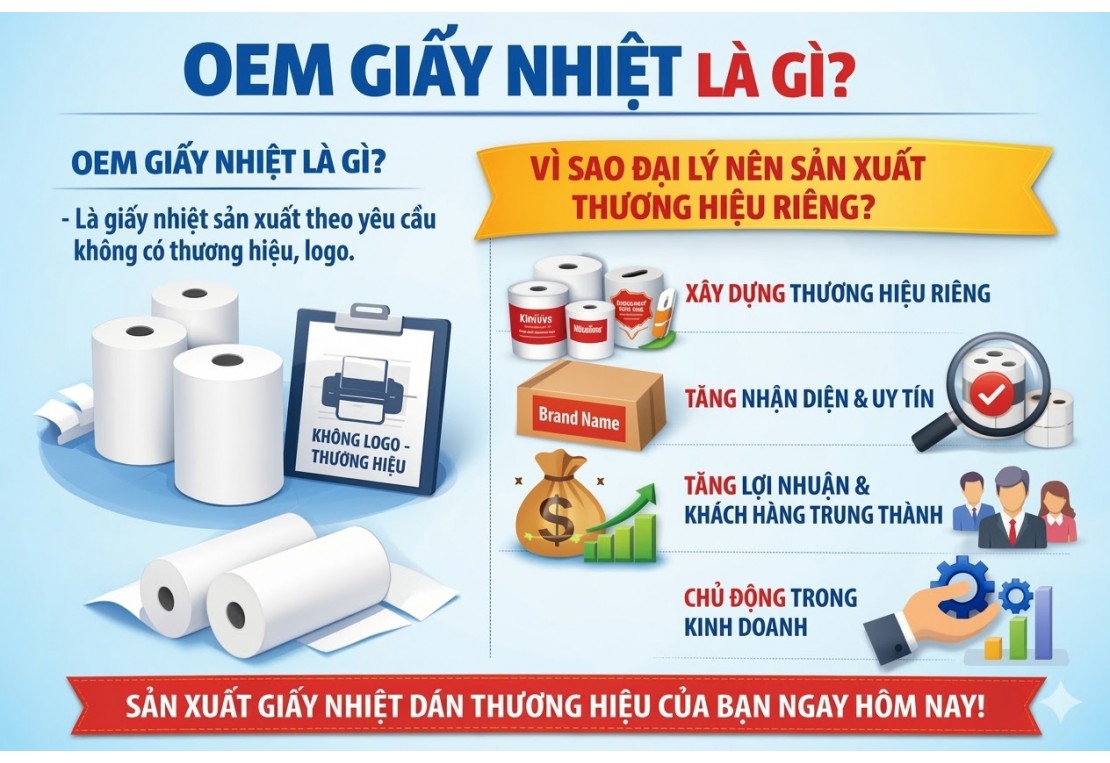 OEM giấy nhiệt là gì? Vì sao đại lý nên sản xuất thương hiệu riêng?