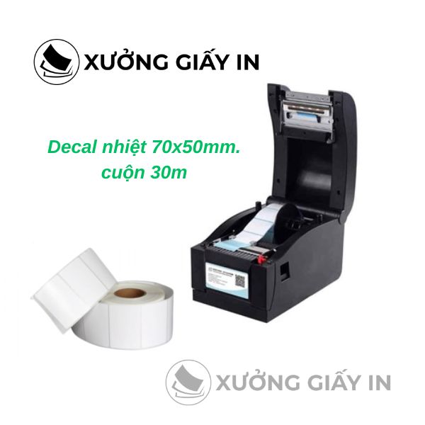 Giấy in tem nhiệt 70x50mm cuộn 30m cho máy in nhãn Xprinter XP-350B