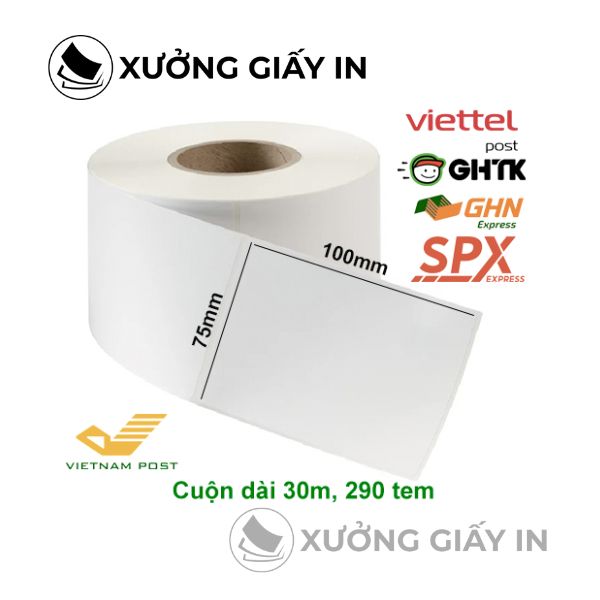 Giấy in nhiệt A7 (75x100mm) – Cuộn 30m, 290 Tem In Đơn Hàng TMĐT