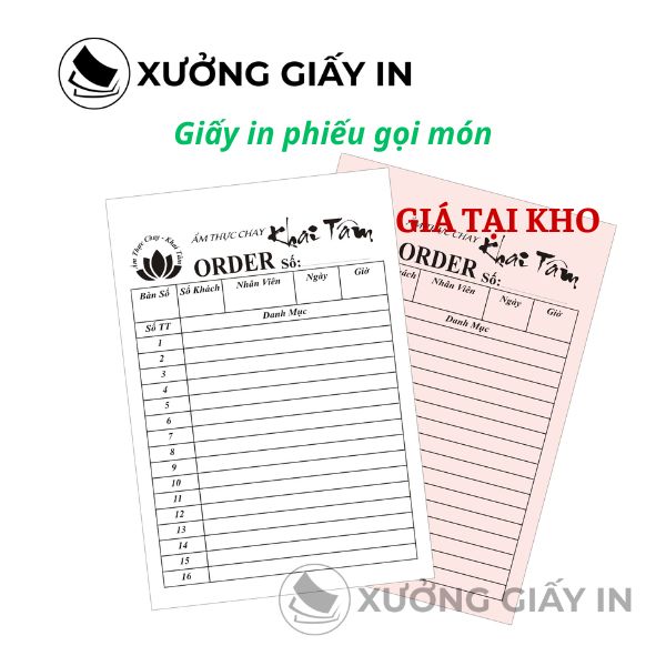 Giấy in phiếu gọi món K80, K57 nhiệt - Giấy in menu, order món ăn chuyên dụng