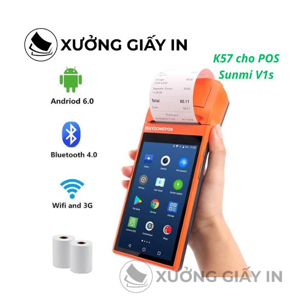 Giấy in bill K57 dùng cho POS Sunmi cầm tay V1, V1s, V2, V2s, P1, P2