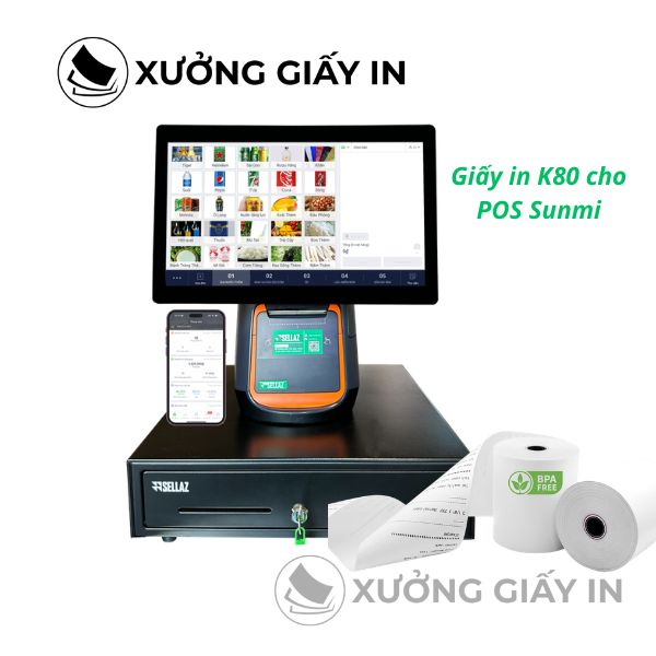 Giấy in nhiệt K80 dùng cho máy POS Sunmi để bàn (T1, T2, T2 mini, Ocha)